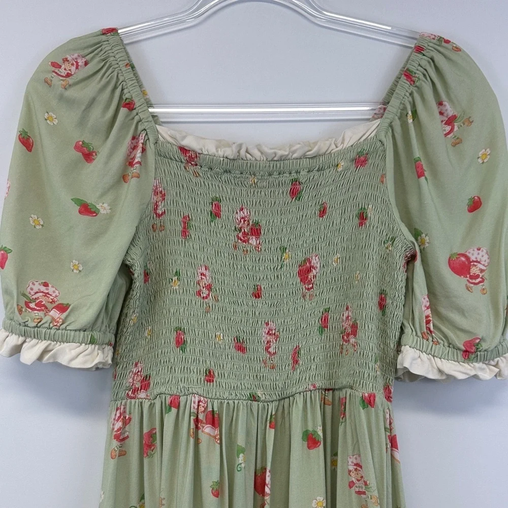 Hot Topic Strawberry Shortcake Sage Green Smocked Cottagecore Midi Dress M